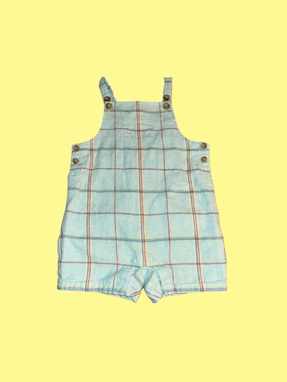 Janie and Jack Baby Blue Plaid Linen Cotton Lined Short Alls Size 12-18 Months